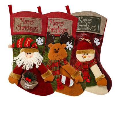 3 pièces de bas de Noël 18 po, bas classiques, père Noël, bonhomme de neige, renne