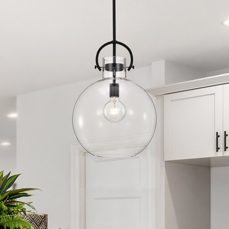 Luminaire suspendu sphère en verre à intensité variable 1 lumière Dawson, Noir mat