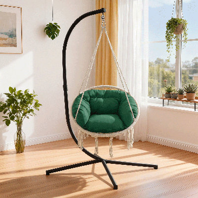 Chaise de hamac suspendue Macrame, balançoire en corde de coton pour 1 personne avec coussin et quincaillerie pour l'intérieur et l'extérieur