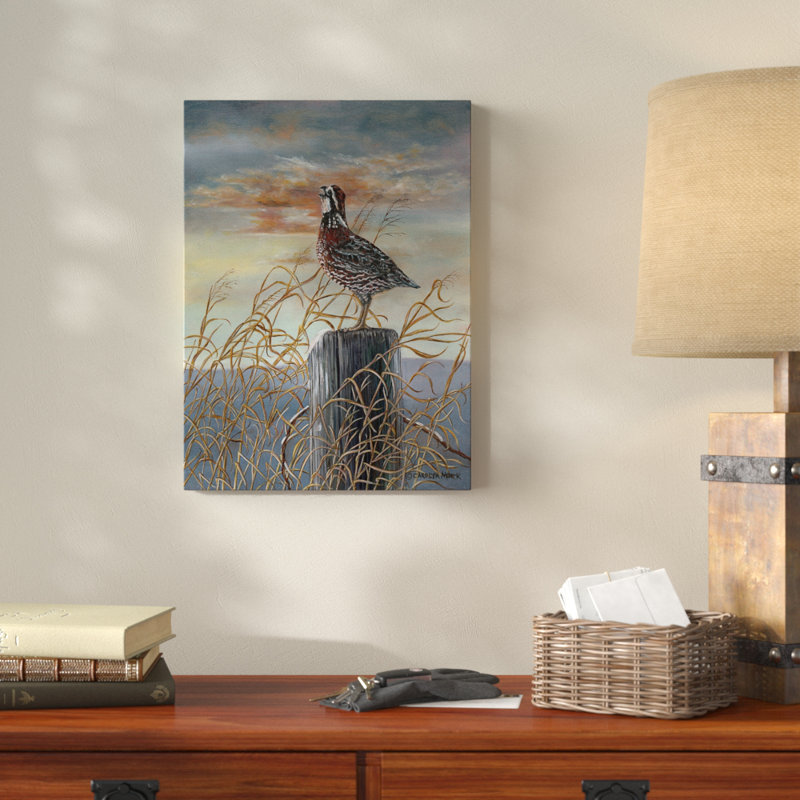 « quail on a poteau », reproduction de peinture à l’acrylique sur toile tendue, H 19 po x l 14 po x P 2 po