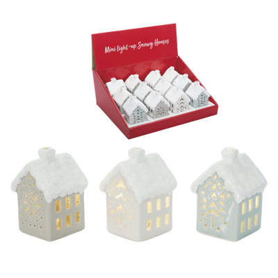  Ensemble de 12 pièces enneigées en grès de Noël avec poinçon 14 po