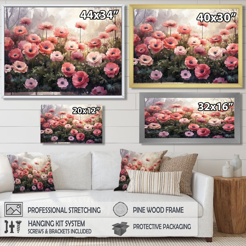 Ireta - Floral Canvas Wall Decor, Single Picture Framed Print, Black, 12" H x 20" W