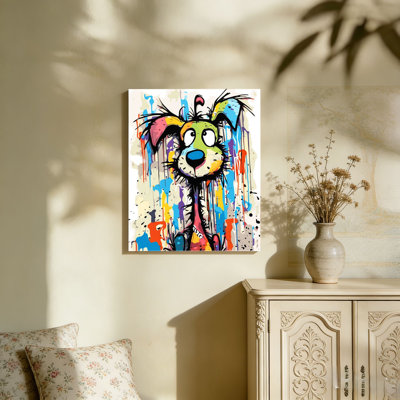 Colorful Graffiti Cartoon Dog Abstract Doodle Animals, Unframed Wall Art, 36"L X 24"W