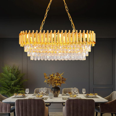 31.4" Modern Gold Oval Crystal Chandelier, E14 Base (Bulb Not Included)