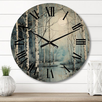 Birch Woods Mystic Moonlight II - Forest Oversized Wood Wall Clock