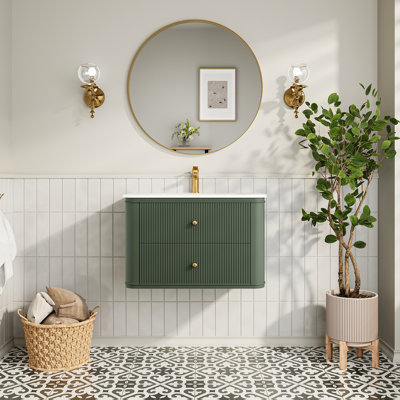 Meuble-lavabo mural simple 30 po avec lavabo flottant vert