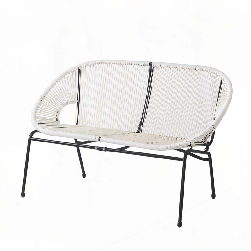 52" Outdoor Paito Loveseat Sofa, Ivory White