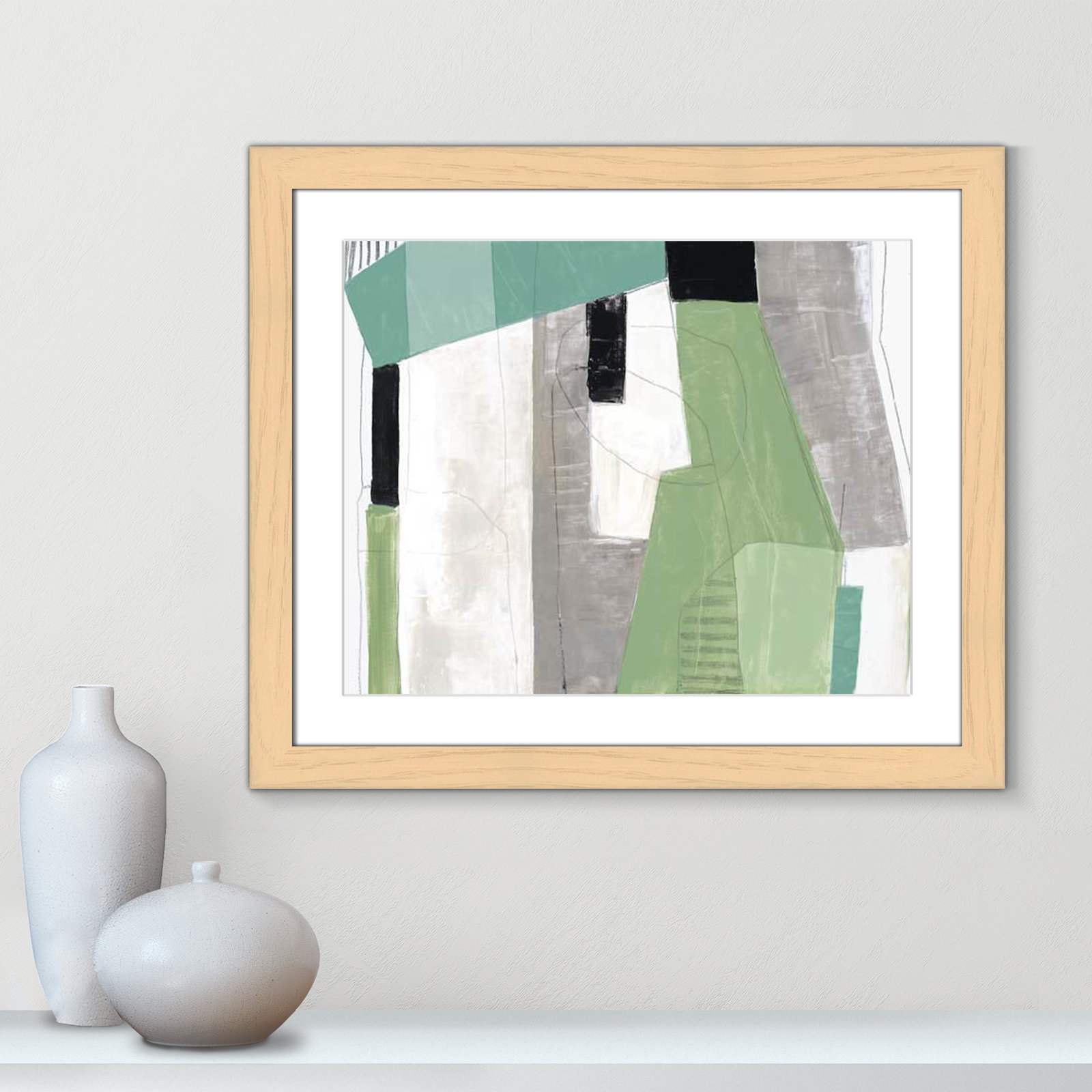 Evergreen Essence Print, 23" H x 27" W x 1.25" D, Natural Cube Frame - Matted Fine Art Paper Print, White