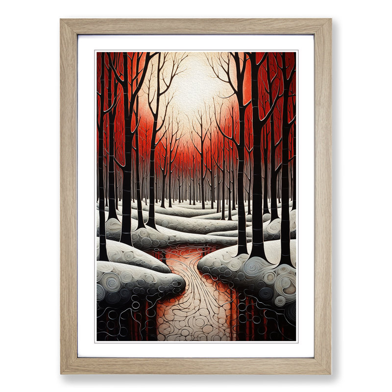 Winter Forest Modern No.2 - Single Picture Frame Print on Wood, Oak, 46cm H x 34cm W x 2cm D