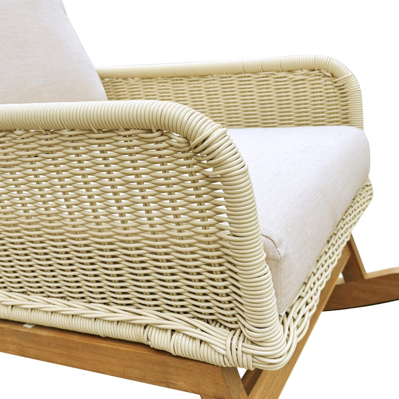 Chaise berçante contemporaine minimaliste avec coussins en polyester doux, Naturel, Ivoire ivoire