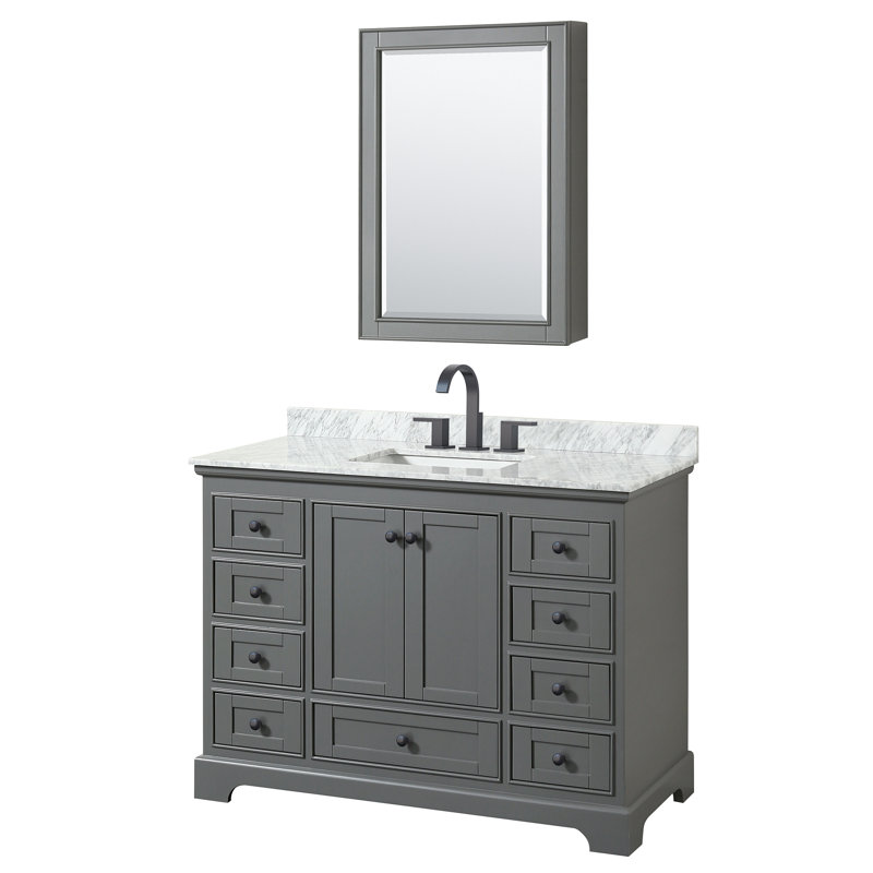 Deborah 48'' Single Bathroom Vanity with Marble Top, Polished Chrome, Dark Gray