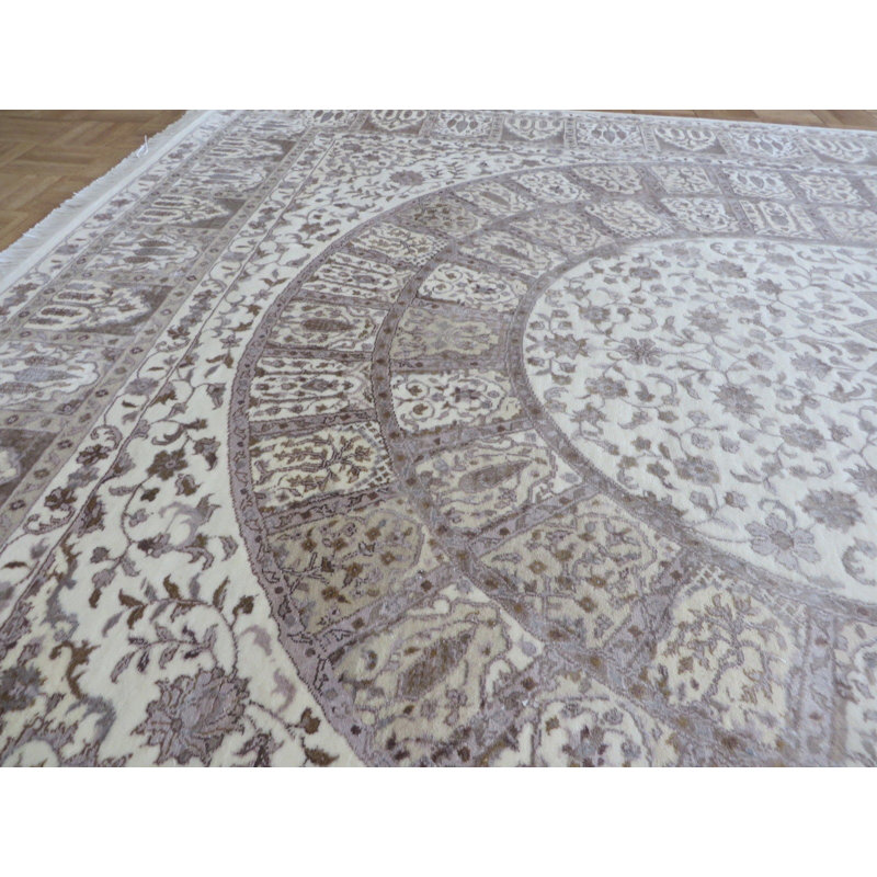 Tapis de zone en laine ivoire/brun 6 pi 6 po x 9 pi 11 po one-of-kind à la main noué la Beane