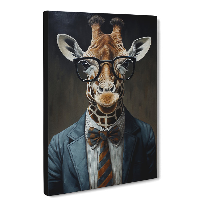Giraffe with Glasses Painting No.4 - Wrapped Canvas, 60cm H x 40cm W x 3cm D
