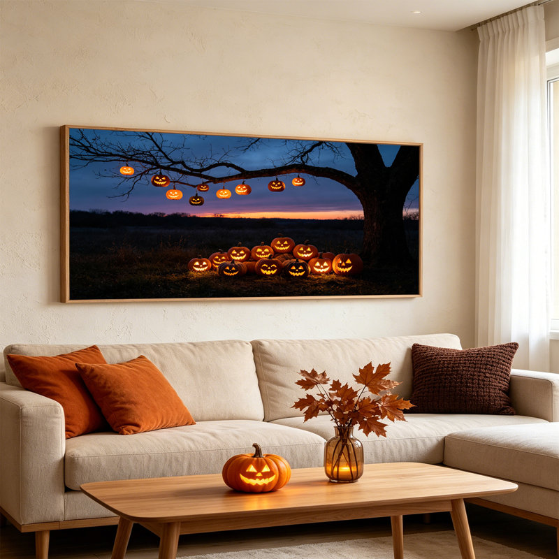Art mural encadré sur toile Jack O Lantern, H 28 po x l 58 po