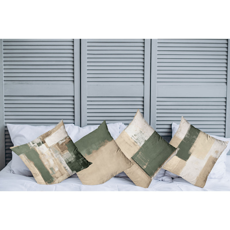 Evergreen and Beige Microfiber Square Euro Throw Pillow Cover Set