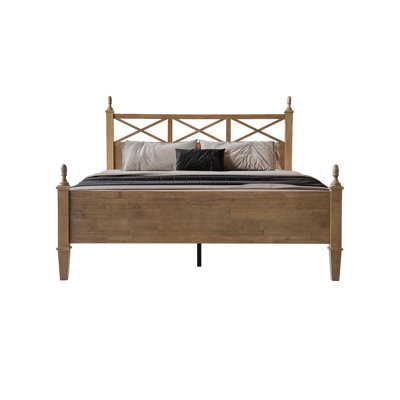 King Size Solid Wood Bed Frame, Platform Bed with Headboard & Footboard, 12 Heavy-Duty Slatted Base, Metal Legs, No Box Spring Needed, Noise-Free & Anti-Slip, Easy Assembly, Barnwood Finish