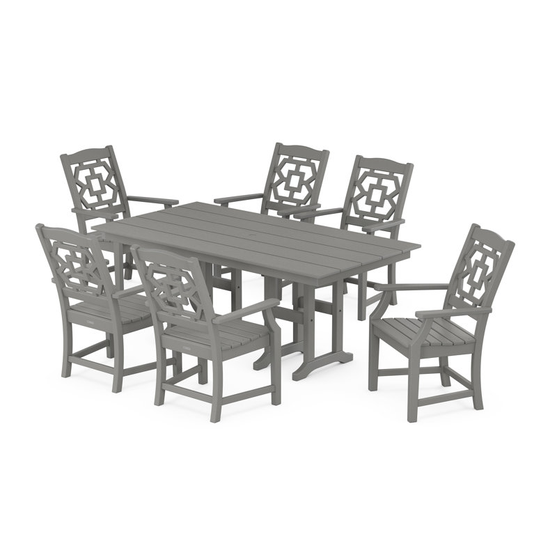 Ensemble repas pour 6 personnes avec table rectangulaire Chinoiserie, Gris ardoise