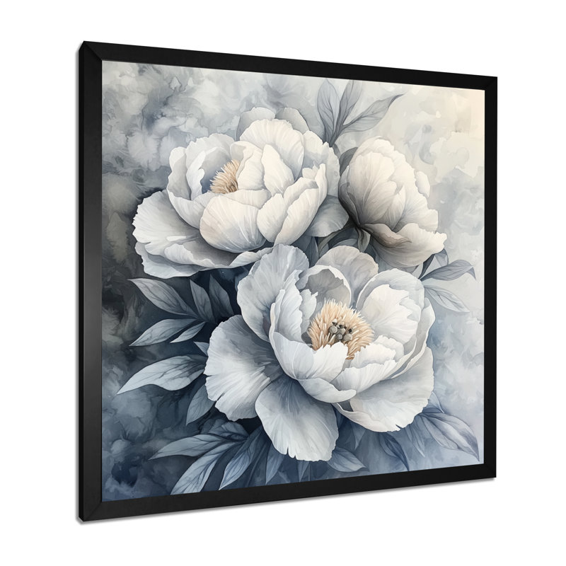 Pivoine monochrome givrée Bloom III - pivoines, art mural, H 36 po x l 36 po, Reproduction encadrée d'une seule photo