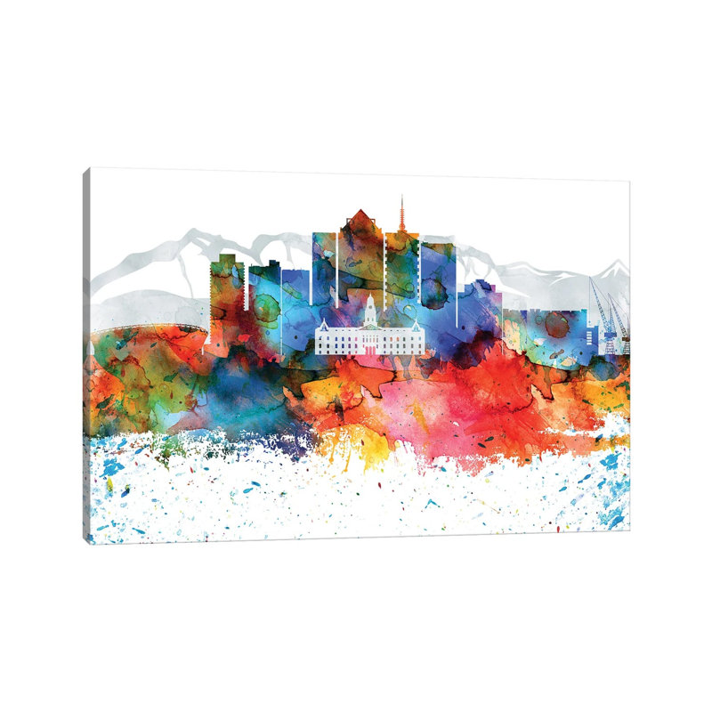 Cape Town Colourful Watercolour Skyline by WallDecorAddict - Wrapped Canvas Painting, 30.48 cm H x 45.72 cm W