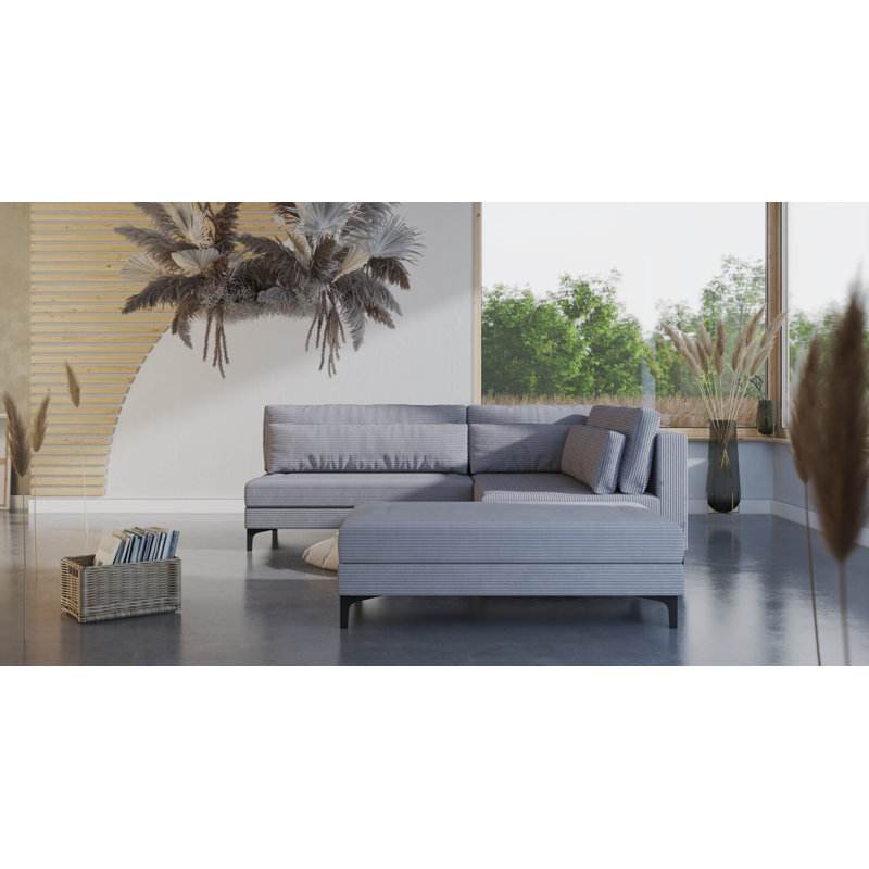 Hundo Cord Corner Sofa with Sleeping Function and Footstool, Right Hand Facing