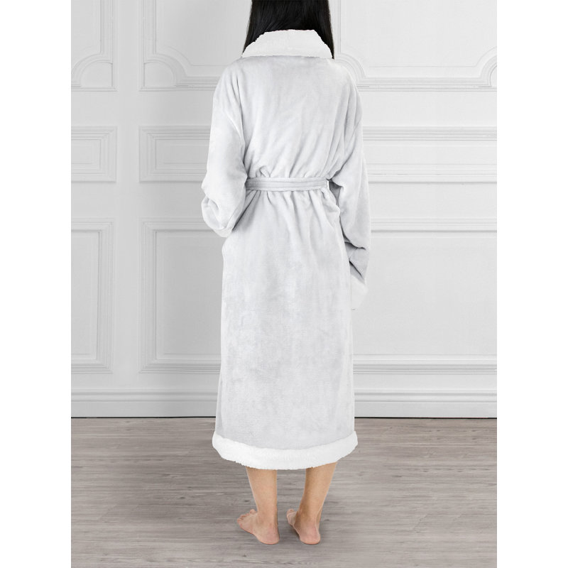 Peignoir mi-mollet en molleton avec poches, Gris clair