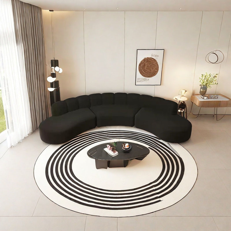 Canapé d'angle noir semi-circulaire incurvé, 25.59" H x 141.73" W x 33.47" D, 6