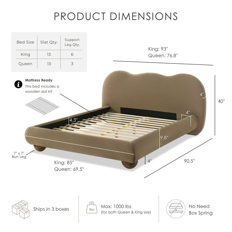 Mirelle Camel Headboard Platform Bed, Brown, Queen