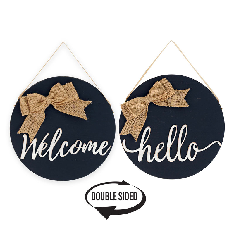 Décoration murale réversible Welcome Hello, Noir
