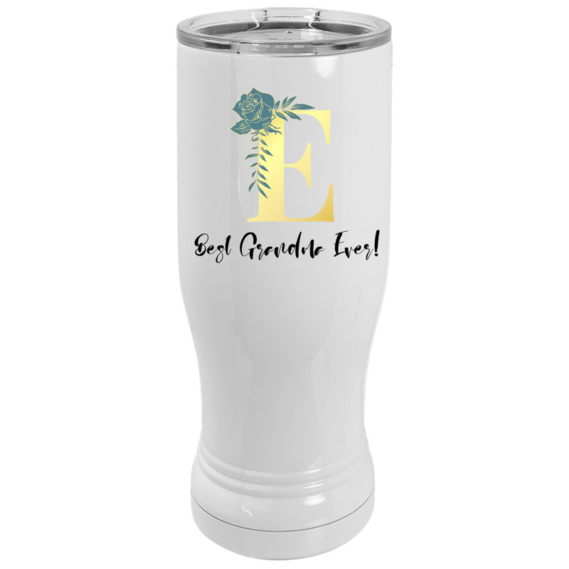 Initiale 14 oz. Gobelet de voyage en acier inoxydable isolé sous vide, Blanc