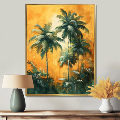 «Green Orange Palm Trees Swaying I - Palmiers et palmiers», art mural