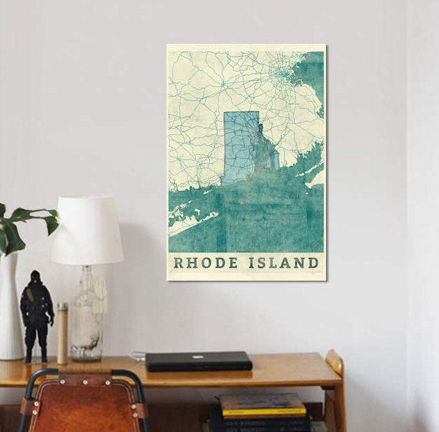 «Rhode Island Map», impression sur toile, H 26 po x l 18 po x P 1,5 po, Toile tendue, Pas de tapis