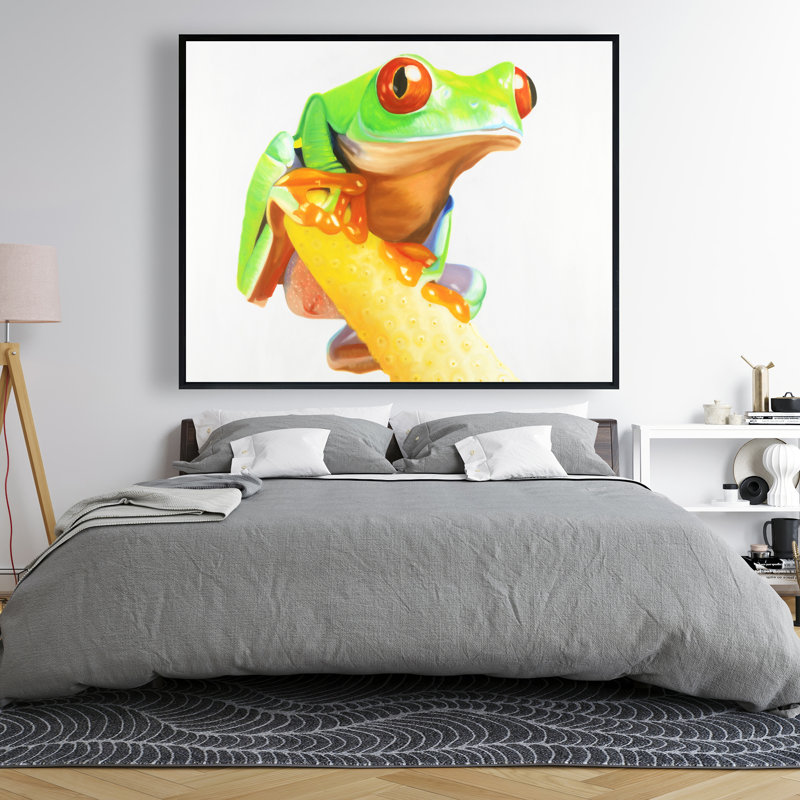 Curious Red Eyed Frog - Exotic Orange Framed Canvas Decor