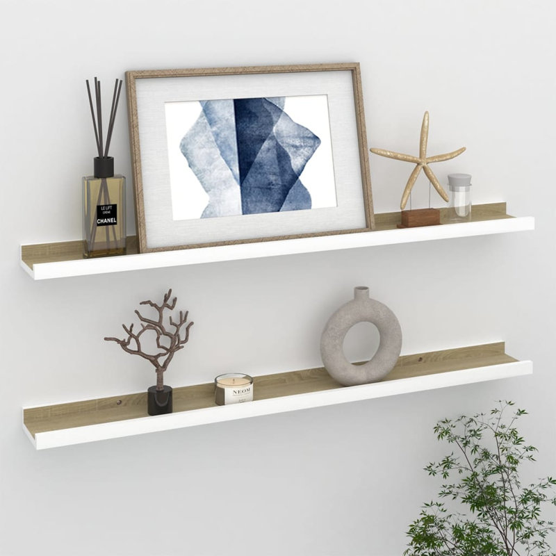 Gracelan 2 Piece Picture Ledge Wall Shelf, 3 cm H x 80 cm W x 9 cm D, White/Sonoma Oak