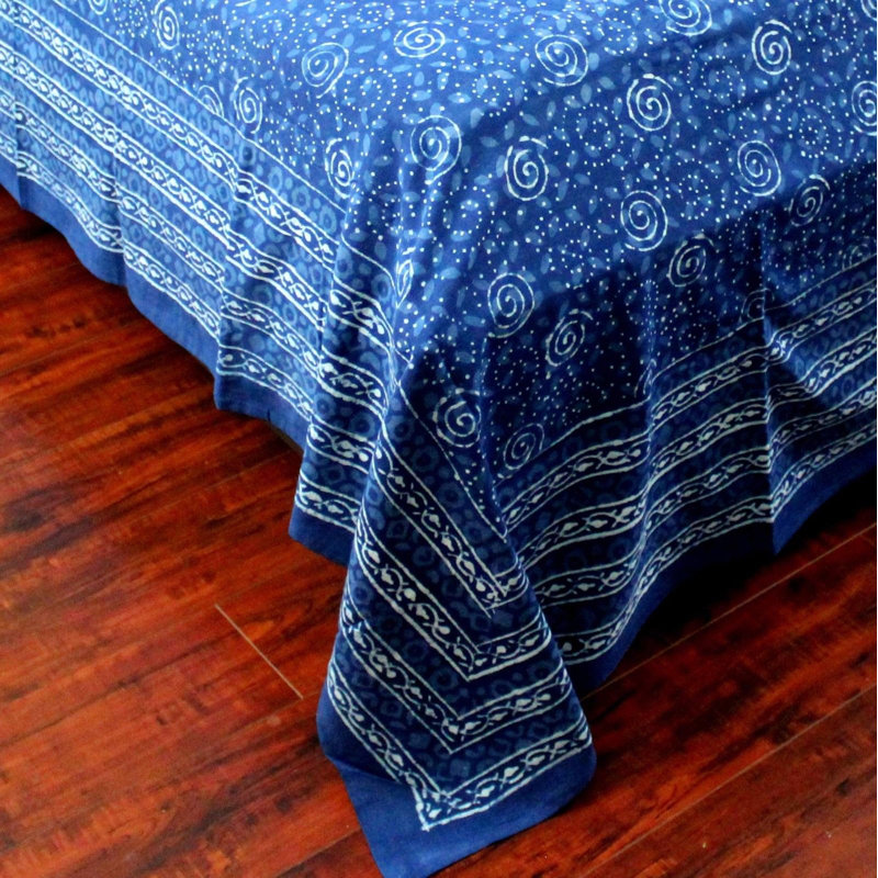 Cotton Floral Tablecloth Rectangle Indigo Blue, 88" x 108"