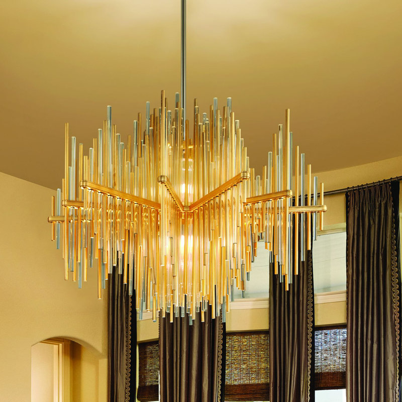 Gold Leaf Crystal LED 2-Light Geometric Chandelier