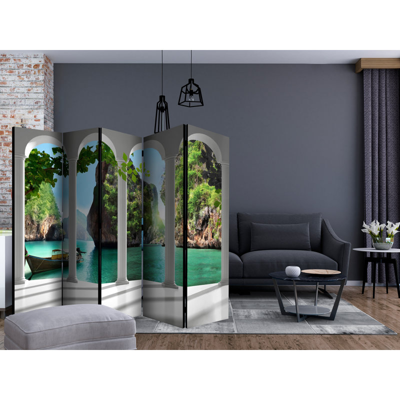 Stretford 225cm W x 172cm H 5 - Panel Solid Wood Folding Room Divider