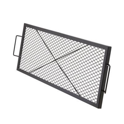 Gril de foyer noir de 44 pouces, acier robuste avec fil de soutien en X, idéal pour les fêtes en plein air, la chaleur et l'acier de cuisson rectangulaire, la batterie de cuisine de camping portable, plusieurs plats de grande surface, transfert uniforme