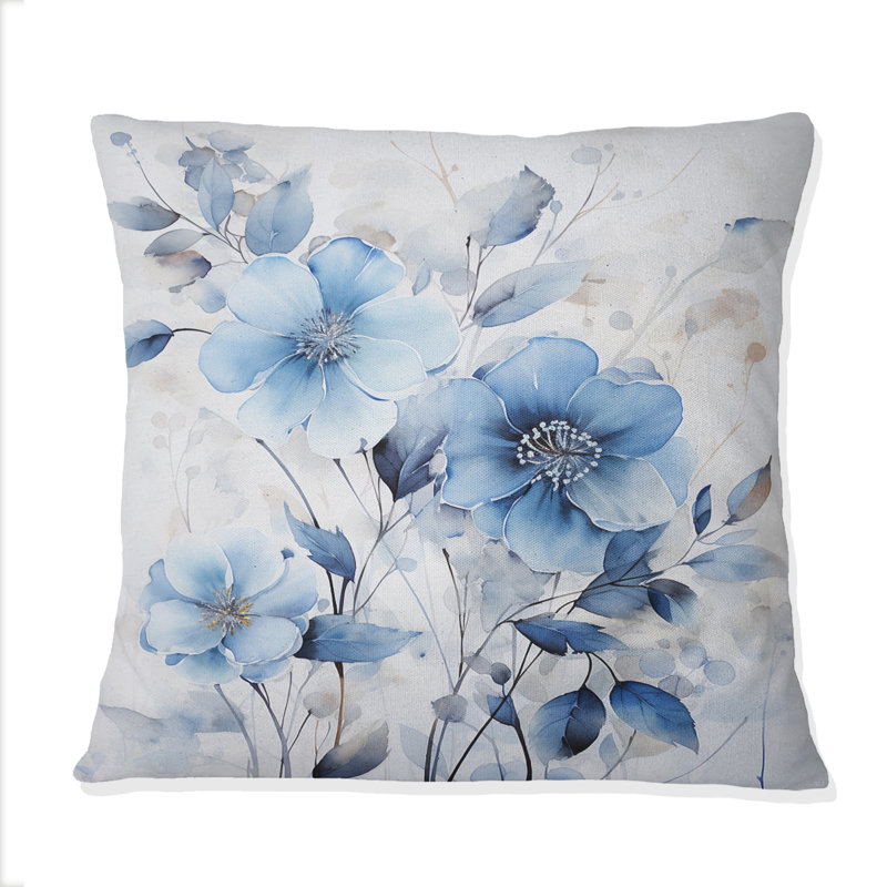 Coussin décoratif délicat imprimé feuilles de ginko bleu sur aquarelle blanche IV