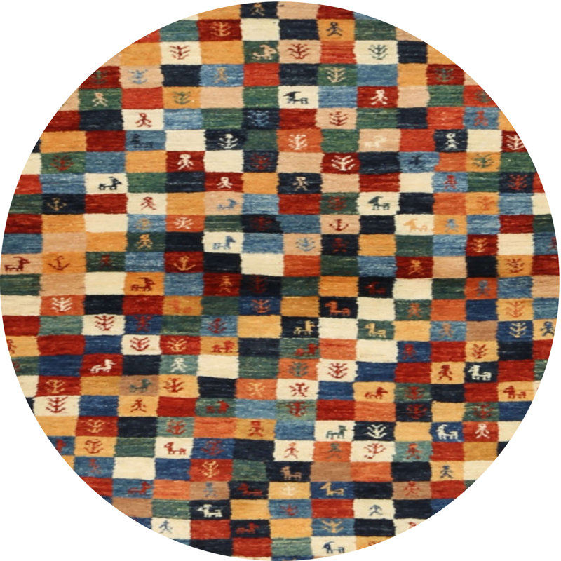 Tapis orange/vert/bleu zone contemporaine, Rond 6 pi
