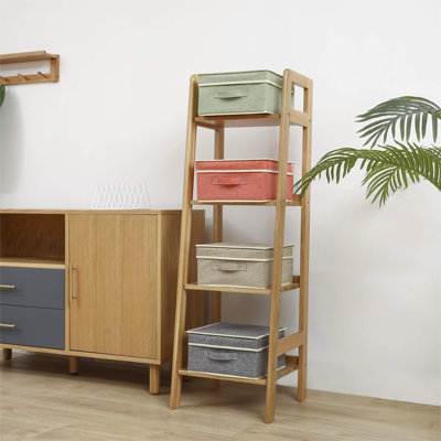 Petit ensemble de 4 boîtes de rangement en tissu avec couvercles, ensemble de 4 boîtes pliantes en lin avec couvercles 12,4 po / 12 po / 6,7 po