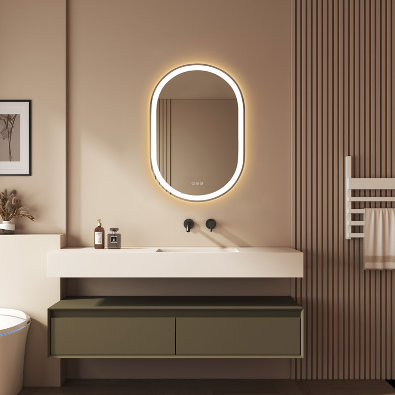 Miroir de meuble-lavabo à DEL à intensité variable sans cadre 22 po x 32 po Lancer, Oval