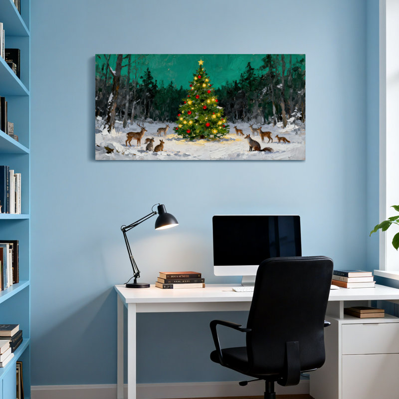 Décoration de Noël, arbre de Noël, animaux de la forêt, neige, lumières d'hiver, H 20 po x l 40 po