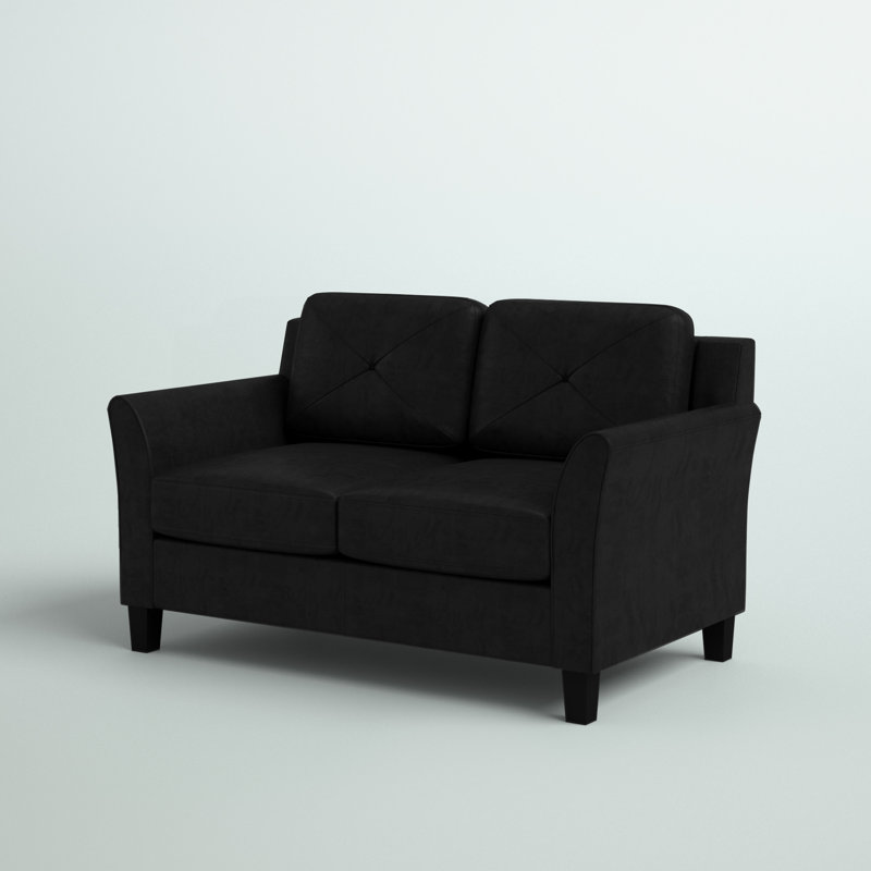 Lourdez Upholstered 56.3'' Loveseat, Black Microfiber, 2, 32.7"H x 56.3"W x 31.5"D