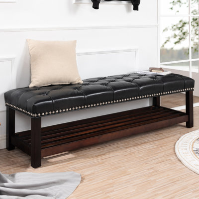 Banc rembourré pour chambre à coucher et entrée. Base en bois. Siège entièrement rembourré en éponge pour plus de durabilité. Housse de protection souple. Structure en bois massif, pieds en bouleau. L 58,28 po x P 19,61 po H 17,89 po. Banc d'entrée confortable noir.
