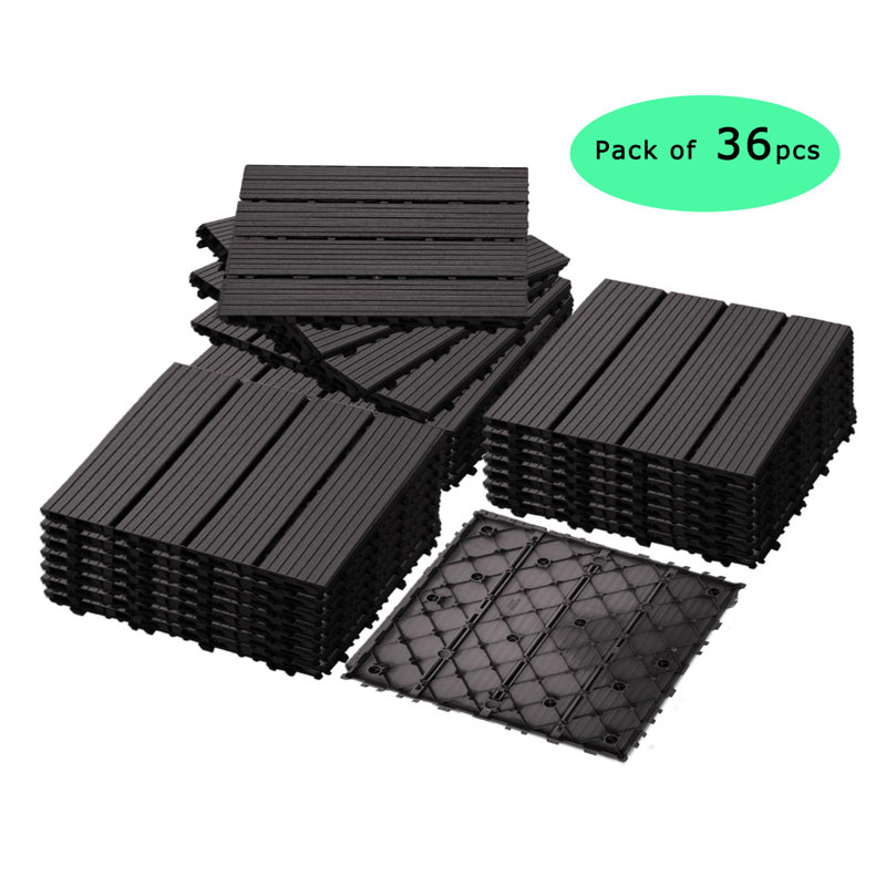 Carreau de terrasse emboîtable en plastique de 36 pièces L 12 po x l 12 po DECKING, Café