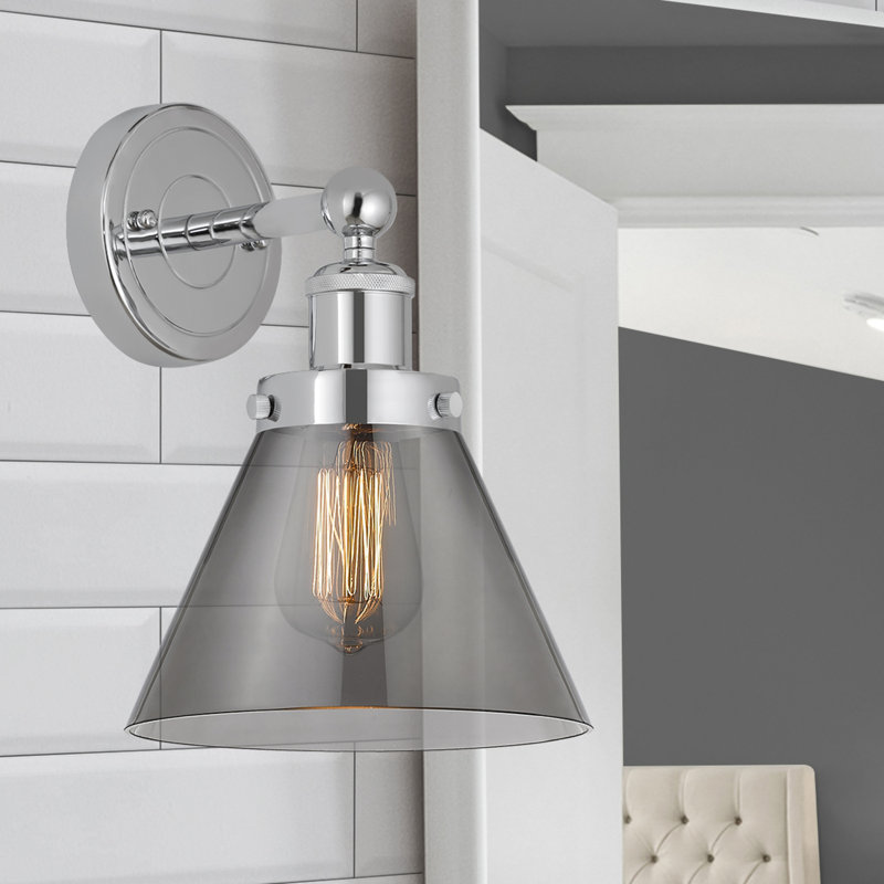 Applique murale à bras en acier 1 lumière Chesterhill, Plaqué couleur fumée, Chrome poli
