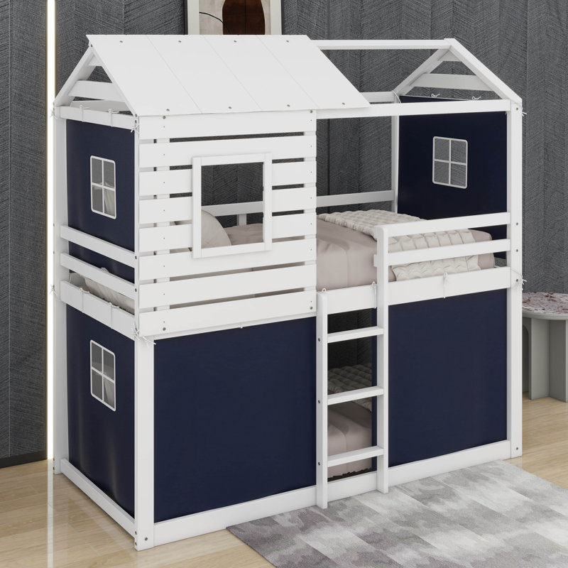 Lit simple superposé en bois avec tente