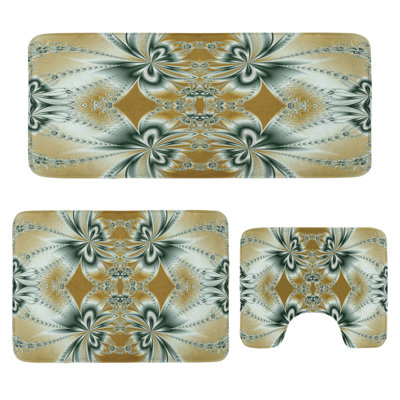 Fractal Bathroom Rug Set 3 Pieces U-Shape & Rectangle Mats White Brown