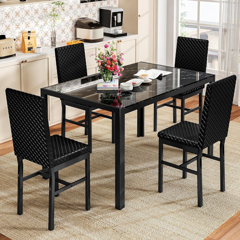 Ensemble de salle à manger rectangulaire L 47,24 po x l 27,55 po Hadessah, Black