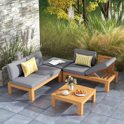 Outdoor 5-Person Acacia Wood Seating Group With Cushions